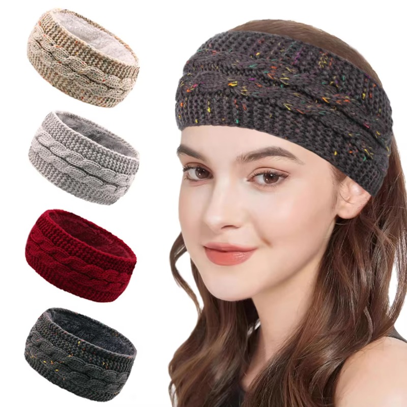 Fleece Ear Warmer Band - ที่คาดผมถักหนาสำหรับผู้หญิง ใส่ในฤดูหนาว ดีไซน์ทันสมัย ลายเคเบิล บุขนเฟลซ ให้ความอบอุ่น