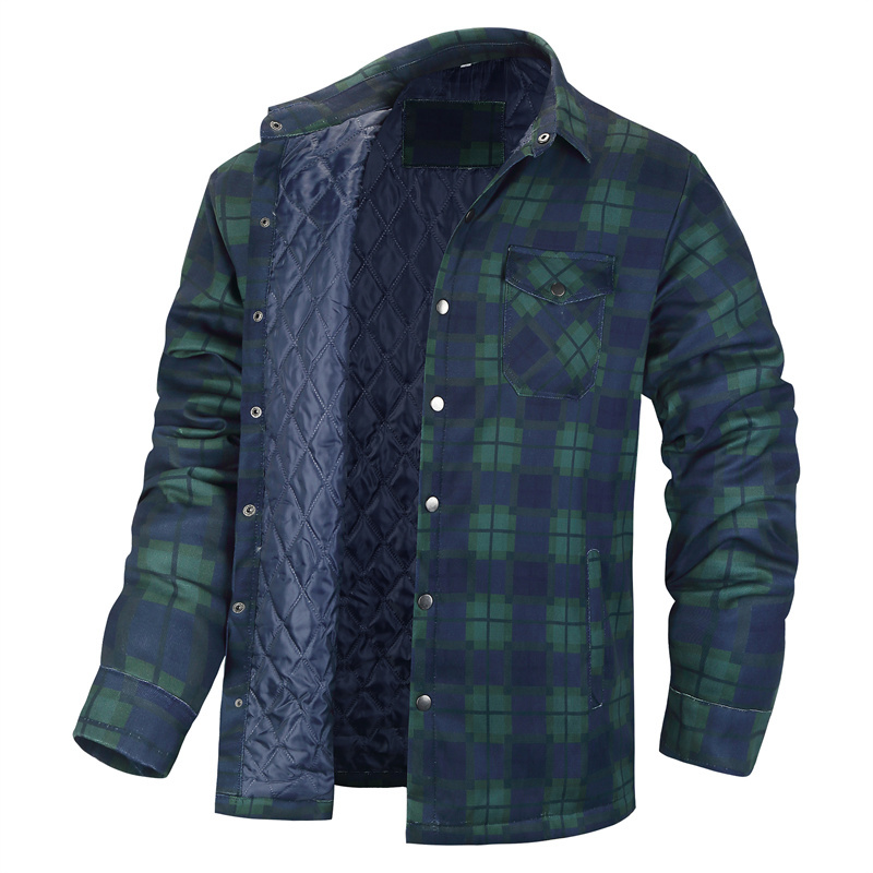 Flannel Shirt Lined - เสื้อลายสก๊อตฤดูหนาวสำหรับผู้ชายเสื้อแจ็กเก็ตเสื้อเชิ้ตลายตารางสีเขียวหนาลำลองแขนยาวผ้านวมแจ็คเก็ตไซส์ใหญ่และสูงไซส์ ur/us S-5XL