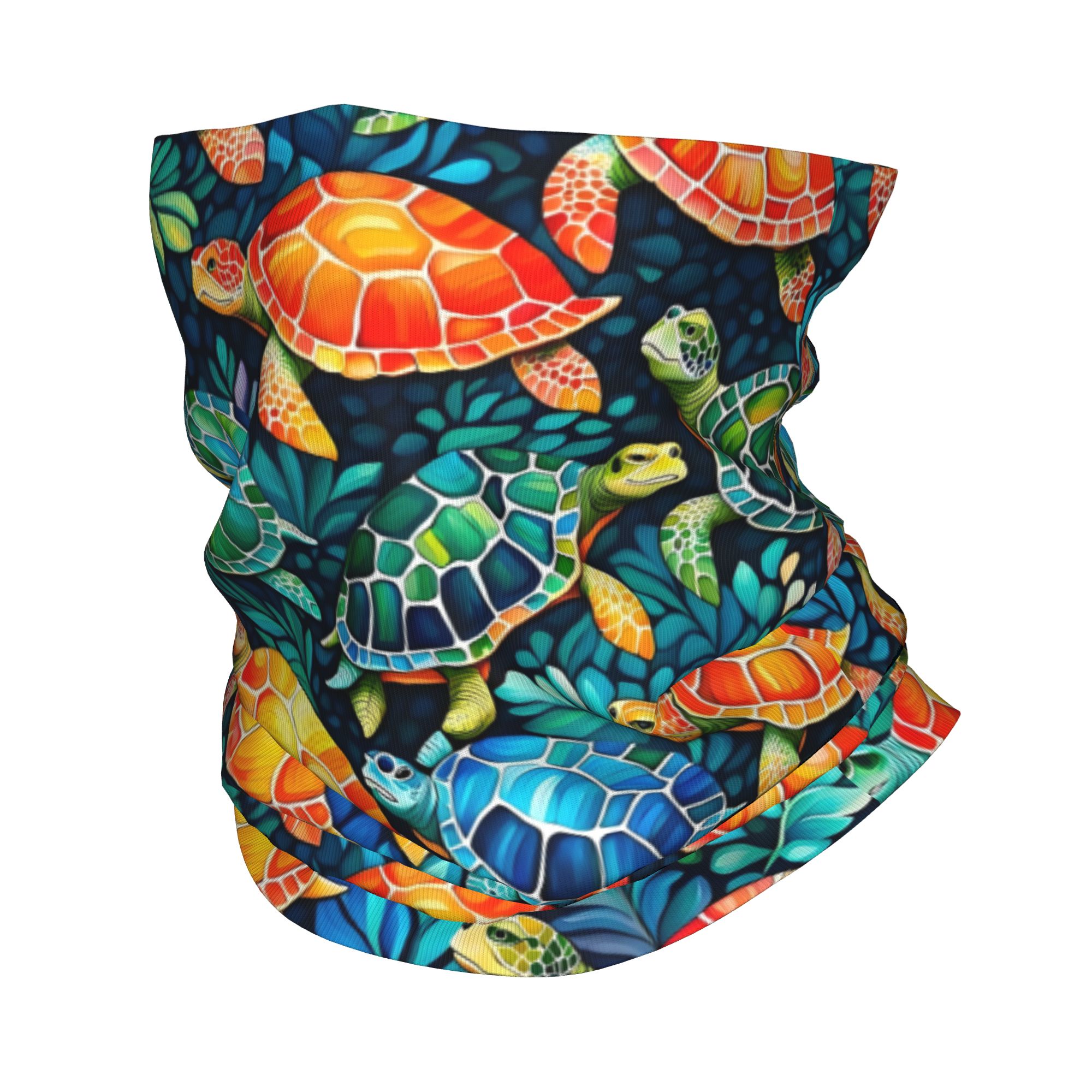 Neck Gaiter Fleece - ผ้าพันคอแบบคลุมหน้าลายเต่าทะเลสีสันสดใส ตลกๆ สำหรับผู้หญิงและผู้ชาย ป้องกันรังสียูวี เหมาะสำหรับฤดูหนาว ใช้สำหรับปั่นจักรยาน