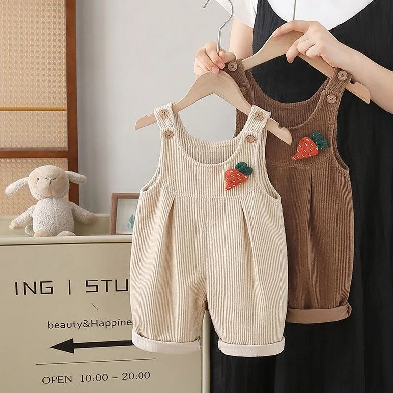 Corduroy Pant Warm - กางเกงเอี๊ยมเด็ก 1-4 ปี สำหรับฤดูใบไม้ร่วง ลายแครอทน่ารัก ผ้าลูกฟูก
