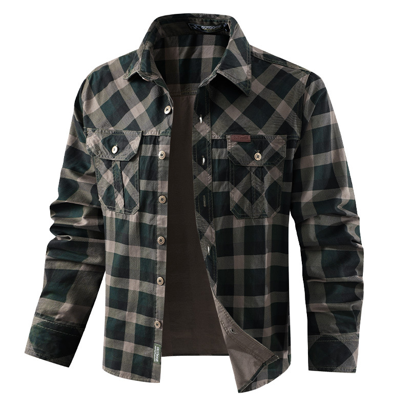 เสื้อเชิ้ตลายสก๊อตผู้ชาย เสื้อ - Flannel Shirt Lined บทวิจารณ์และราคา